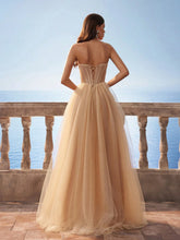 New Champagne Transparent Fish-Bone Mesh Long Bridesmaid Dress, Wedding Event Dress